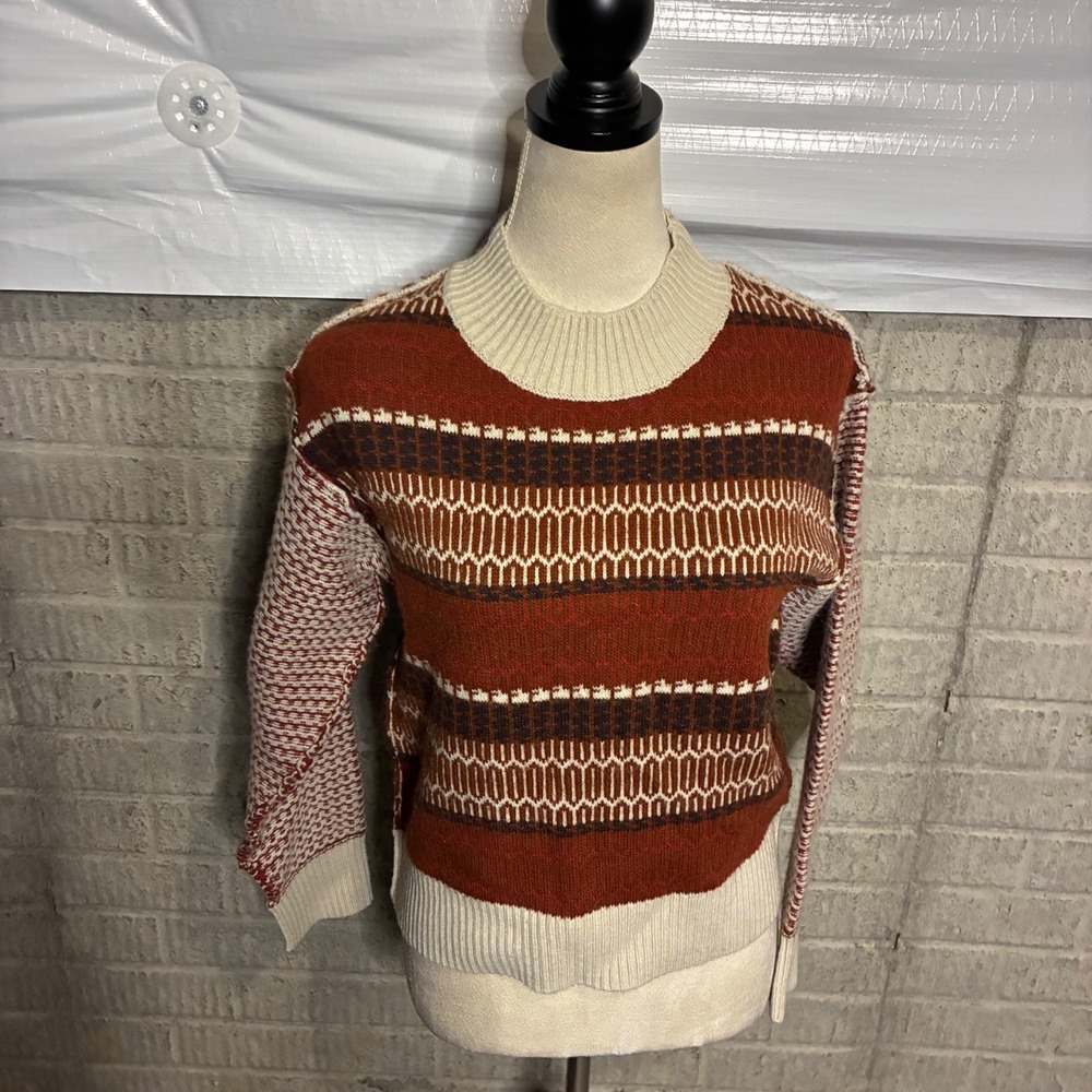 Dear John Rust Orange Fair Isle Mock Neck Sweater XS Boho Knit